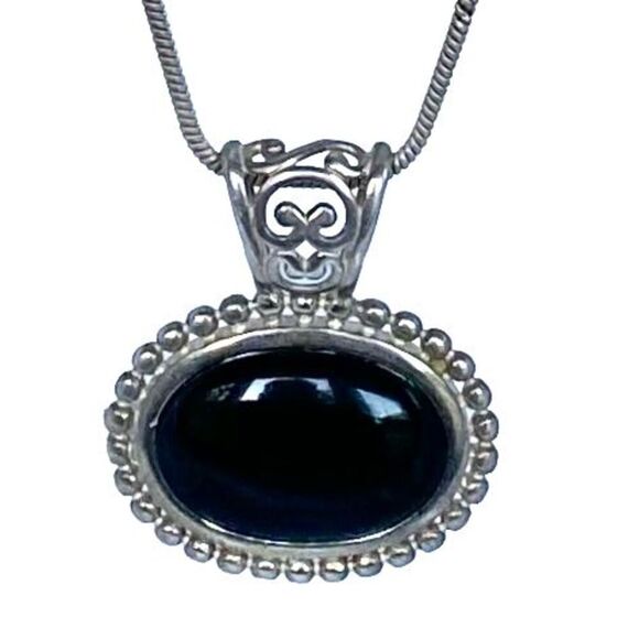 NK# Classic Nevada Silversmith (NV) Black Onyx & 22” Sterling 925 Silver Necklac - Picture 2 of 10